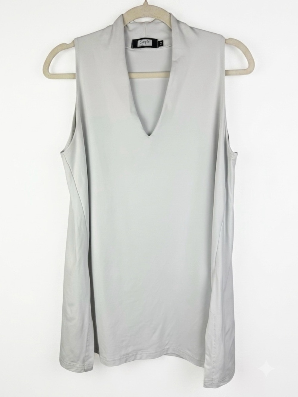 Sympli White Deep V-Neck Sleeveless Tunic Top Size 12 Made in Canada